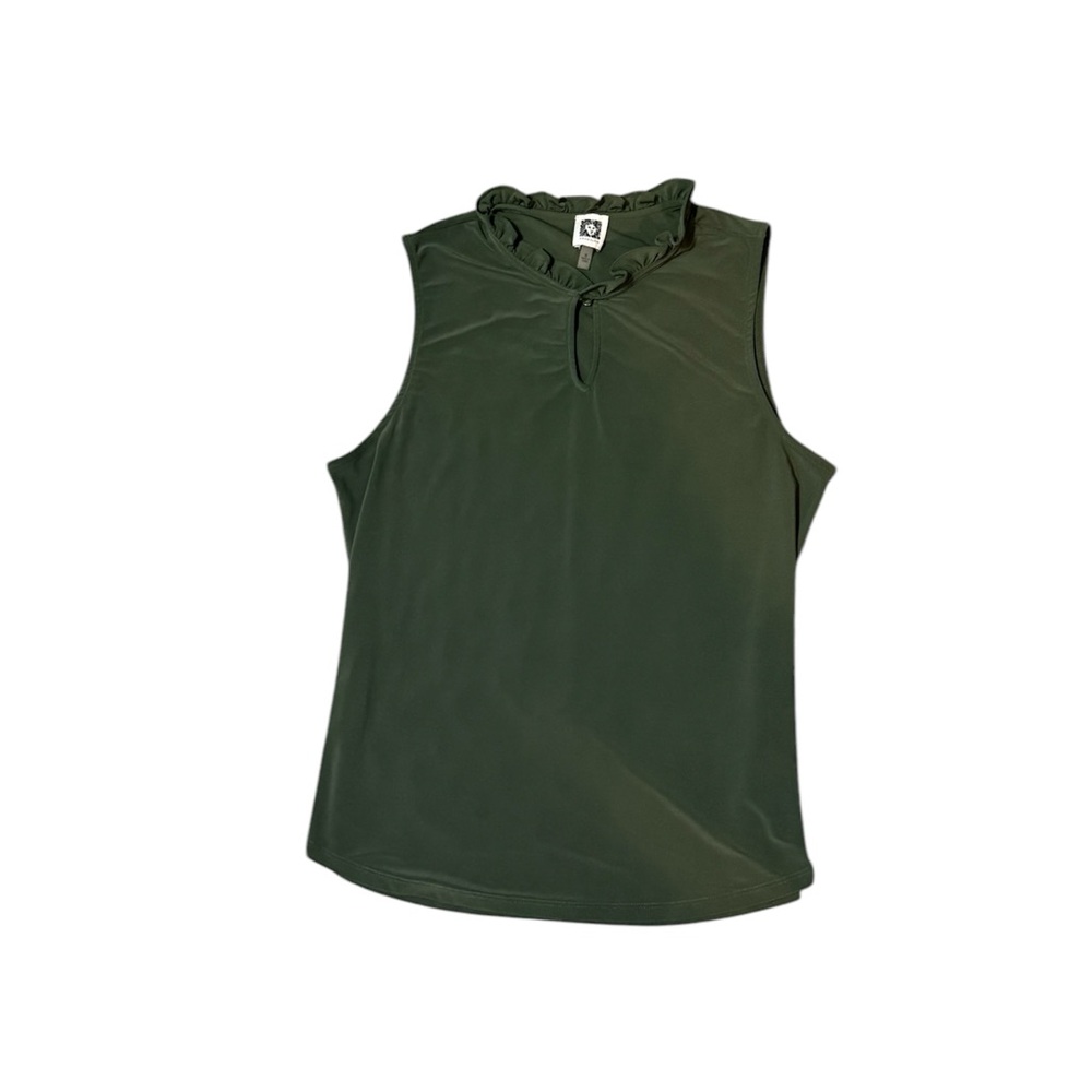Green Sleeveless Blouse with Ruffle Collar